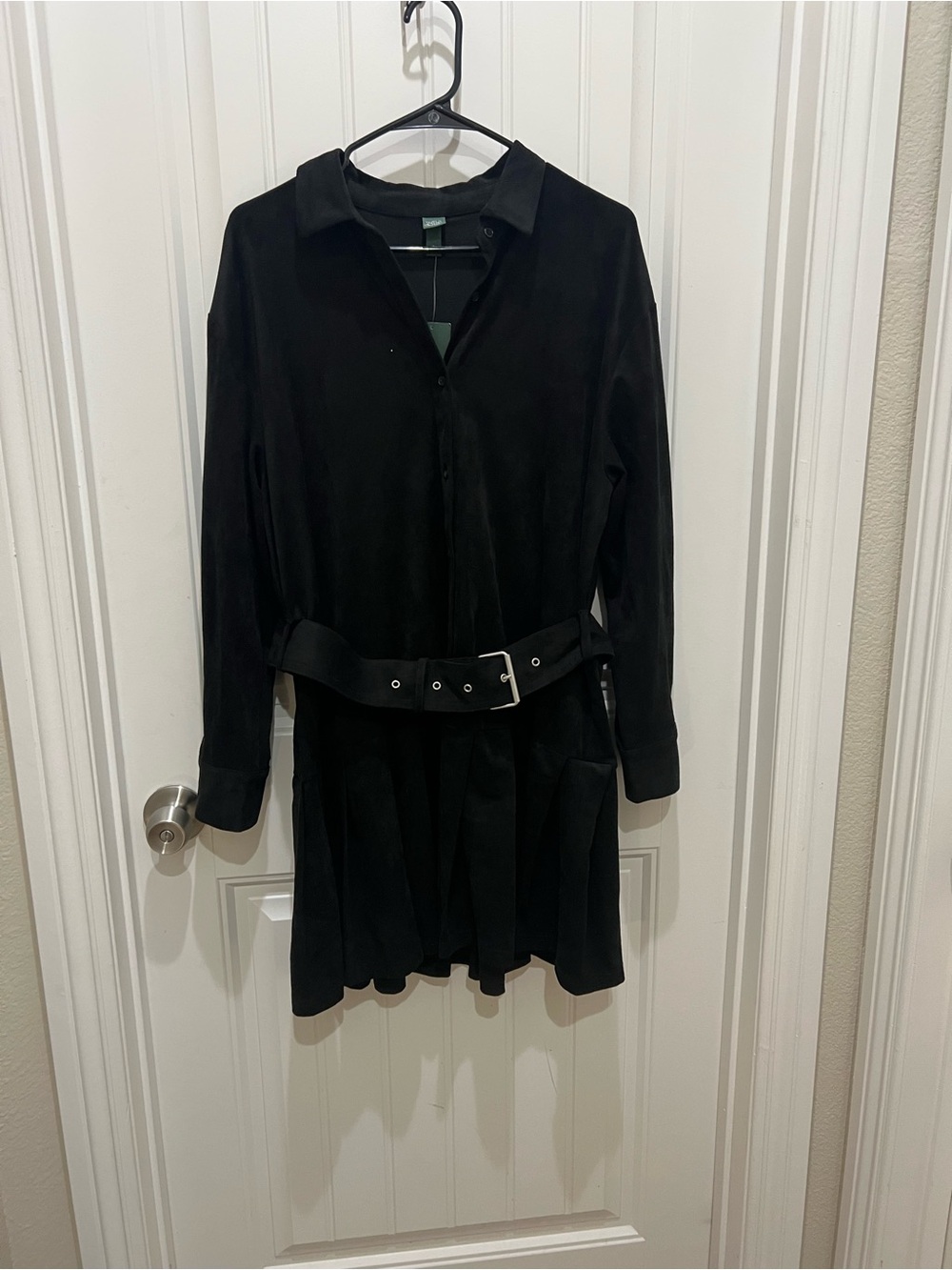 wild fable Black Long-Sleeve Belted Shirt Dress